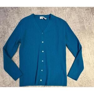 TSE Women's Blue Ribbed 100% Cashmere Cardigan sz M